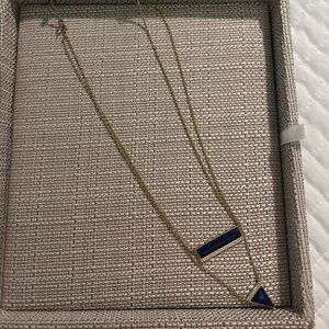 Stella & Dot Gold Layered Necklace with Navy Blue Bar Pendant - Women Jewelry